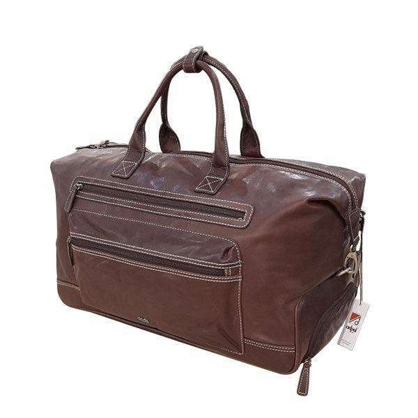 Adpel Dakota Skyline Travel Trolley Bag with Wheels - Genuine Leather - Brown