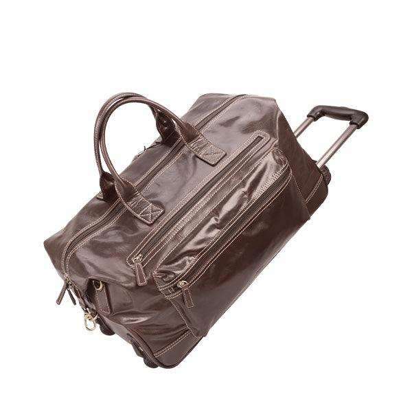 Adpel Dakota Skyline Travel Trolley Bag with Wheels - Genuine Leather - Brown