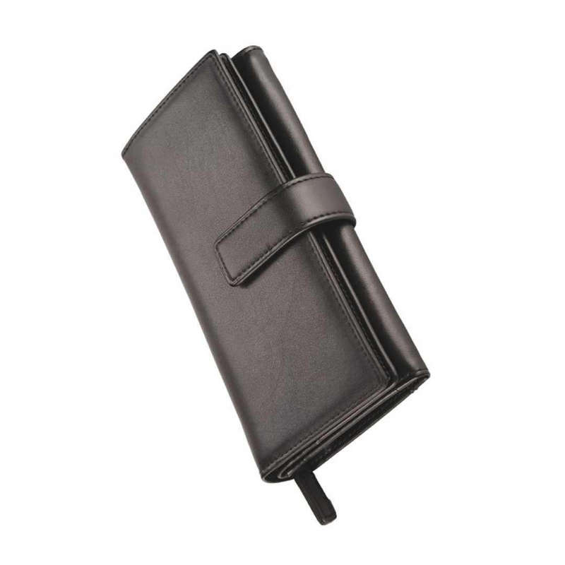 Deluxe Tri-Fold Leather Ladies Purse with Tab - Black