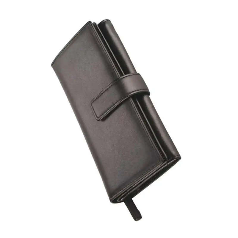 Deluxe Tri-Fold Leather Ladies Purse with Tab - Black
