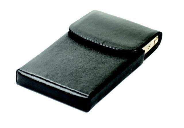 Flip-Up Business Card Holder - Genuine Leather - Black