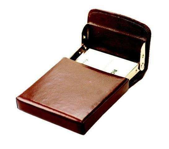 Flip-Up Business Card Holder - Genuine Leather - Brown