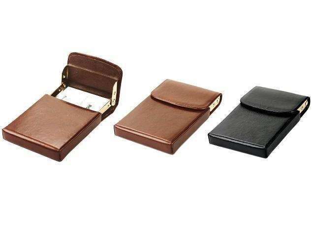 Flip-Up Business Card Holder - Genuine Leather - Brown