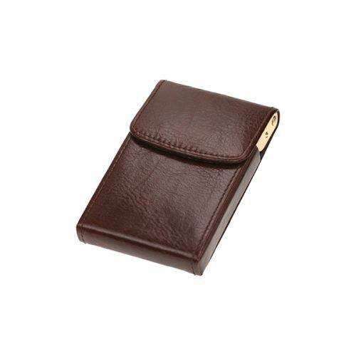 Flip-Up Business Card Holder - Genuine Leather - Brown