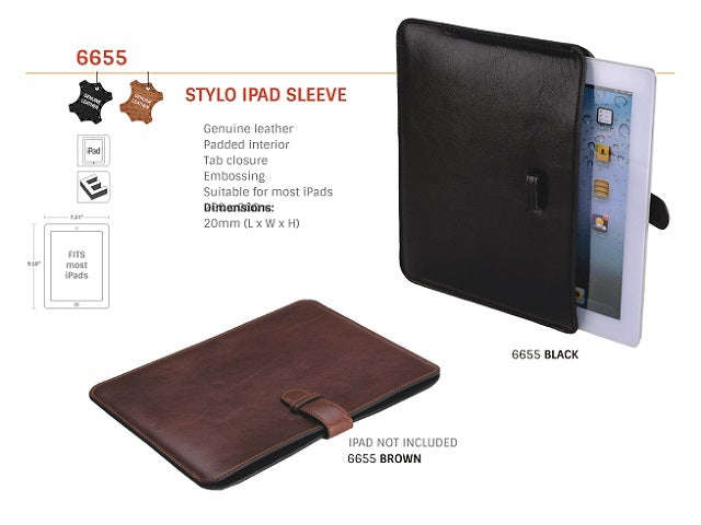 Genuine Leather Stylio iPad Sleeve - Padded Interior - Tab Closure