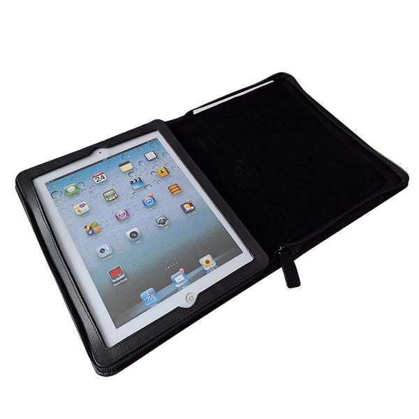 iPad Genuine Leather Zip Around Folder - Black