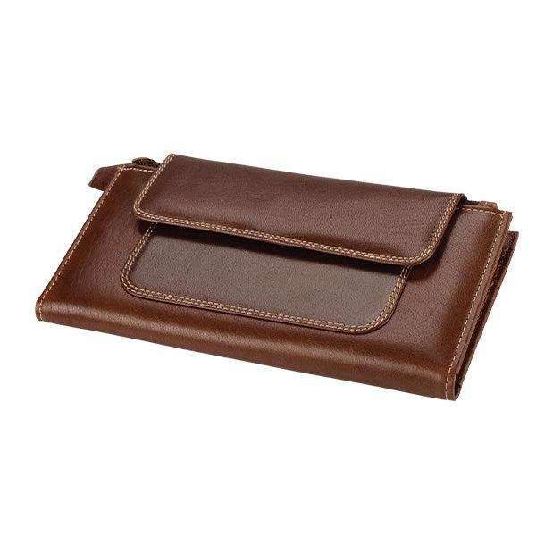Ladies Genuine Leather Purse with Press Button Closure - Brown