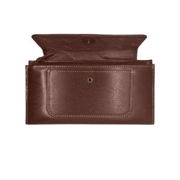 Ladies Genuine Leather Purse with Press Button Closure - Brown