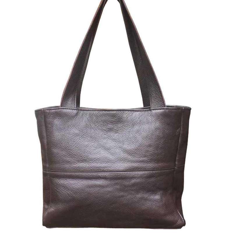 Mirelle Shopper Shoulder Handbag With Outside Zipped Pocket | Genuine Leather - Brown