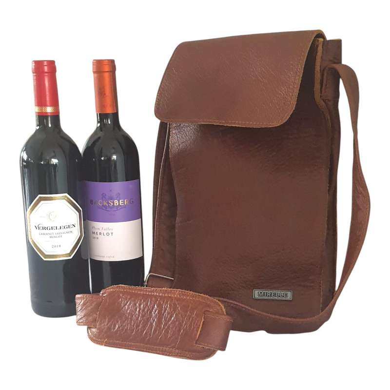 Genuine Leather 2 Bottle Sling Carrier Bag | MIRELLE