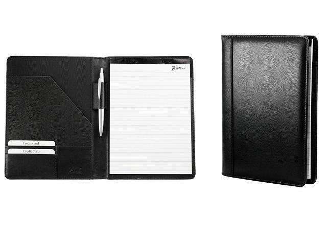 Leather A5 Folder with Notepad - Pen Loop - Pockets - Black | MIRELLE