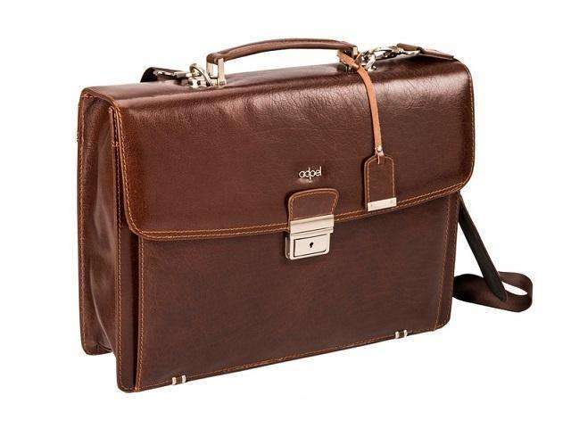 Adpel Fabio 15.4" Leather Laptop Briefcase Bag | Keylock | Brown