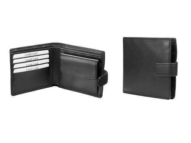 Adpel Genuine Leather Wallet with Coin Pouch and Tab - Black