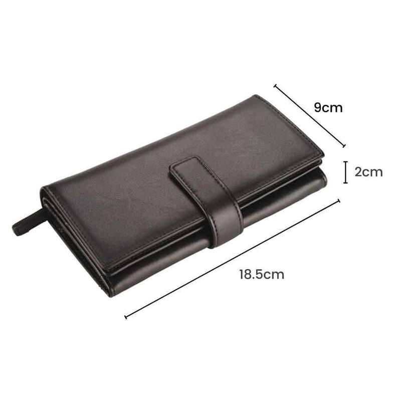 Deluxe Tri-Fold Leather Ladies Purse with Tab - Black