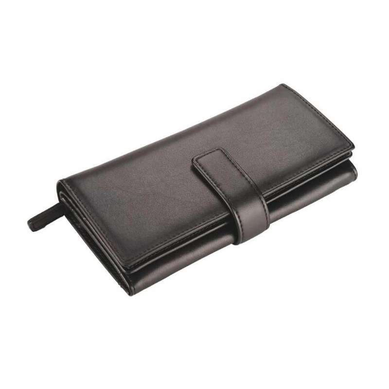 Deluxe Tri-Fold Leather Ladies Purse with Tab - Black