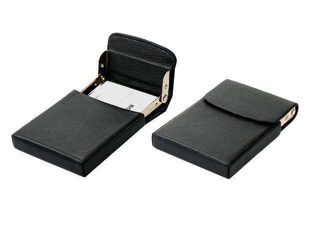 Genuine Leather Flip-Up Business Card Holder