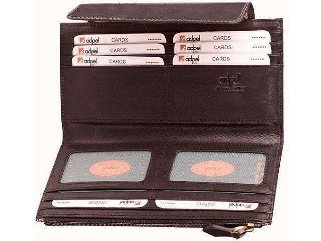 Ladies Genuine Leather Purse with Press Button Closure - Brown