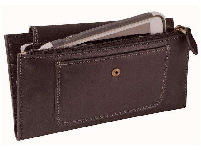 Ladies Genuine Leather Purse with Press Button Closure - Brown