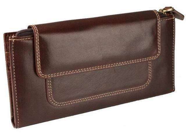 Ladies Genuine Leather Purse with Press Button Closure - Brown
