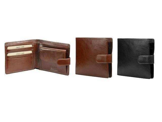 Leather Wallet With Coin Pouch & Tab Closure - Brown