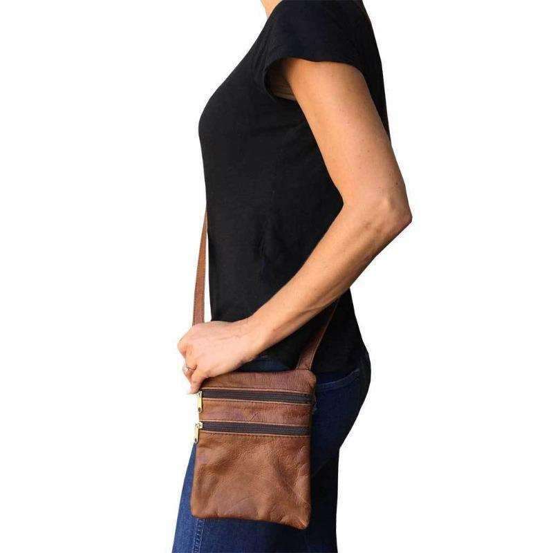 Mirelle Genuine Leather Mini 2 Pocket Crossbody Handbag