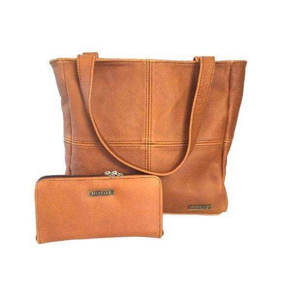 MIRELLE Leather Classic Shopper Handbag and Ladies Wallet - Combo Bundle