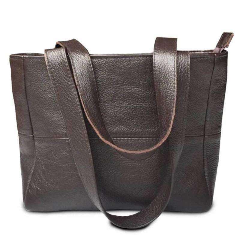 Mirelle Shopper Shoulder Handbag With Outside Zipped Pocket | Genuine Leather - Brown