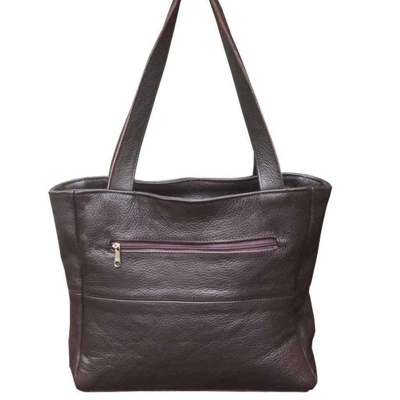 Mirelle Shopper Shoulder Handbag With Outside Zipped Pocket | Genuine Leather - Brown