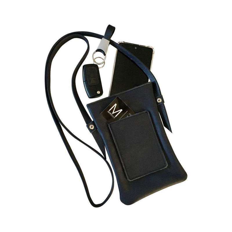 Mirelle Womens Leather Crossbody Cellphone Sling Bag - Pecan and Black - Combo