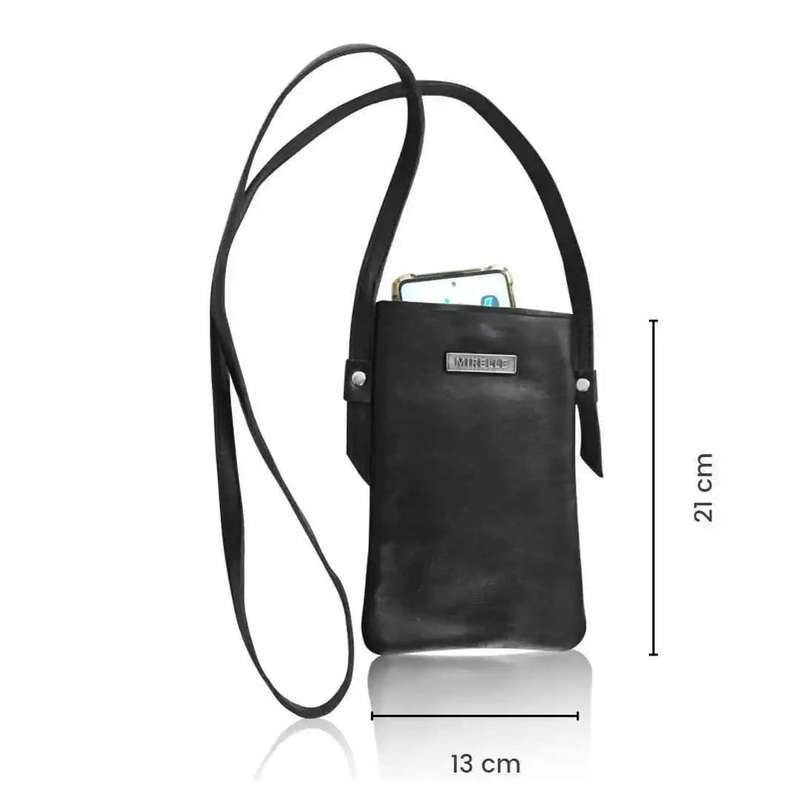 Mirelle Womens Leather Crossbody Cellphone Sling Bag - Pecan and Black - Combo