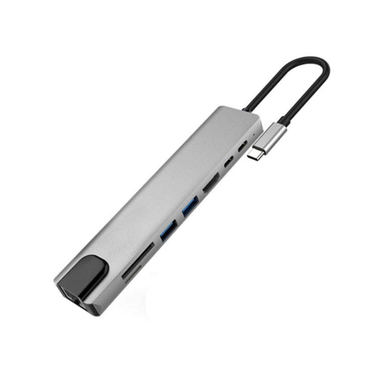 Aluminum Alloy 8 in 1 Multi HD USB 3.0 USB-C Hub Adapter Charging SD PD and TF RJ45 Card Reader A...