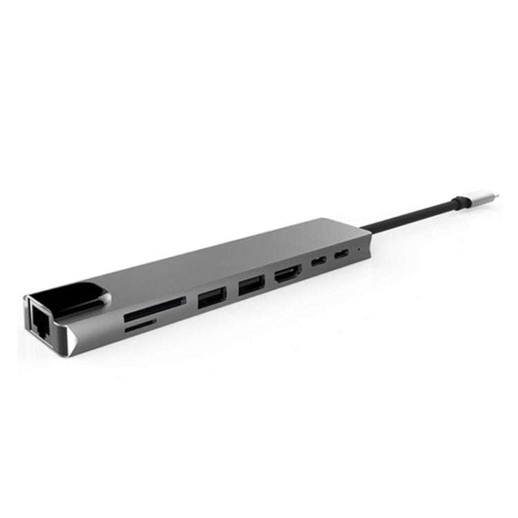 Aluminum Alloy 8 in 1 Multi HD USB 3.0 USB-C Hub Adapter Charging SD PD and TF RJ45 Card Reader A...