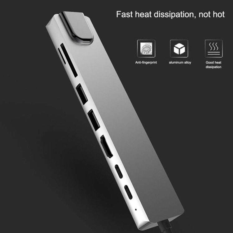 Aluminum Alloy 8 in 1 Multi HD USB 3.0 USB-C Hub Adapter Charging SD PD and TF RJ45 Card Reader A...