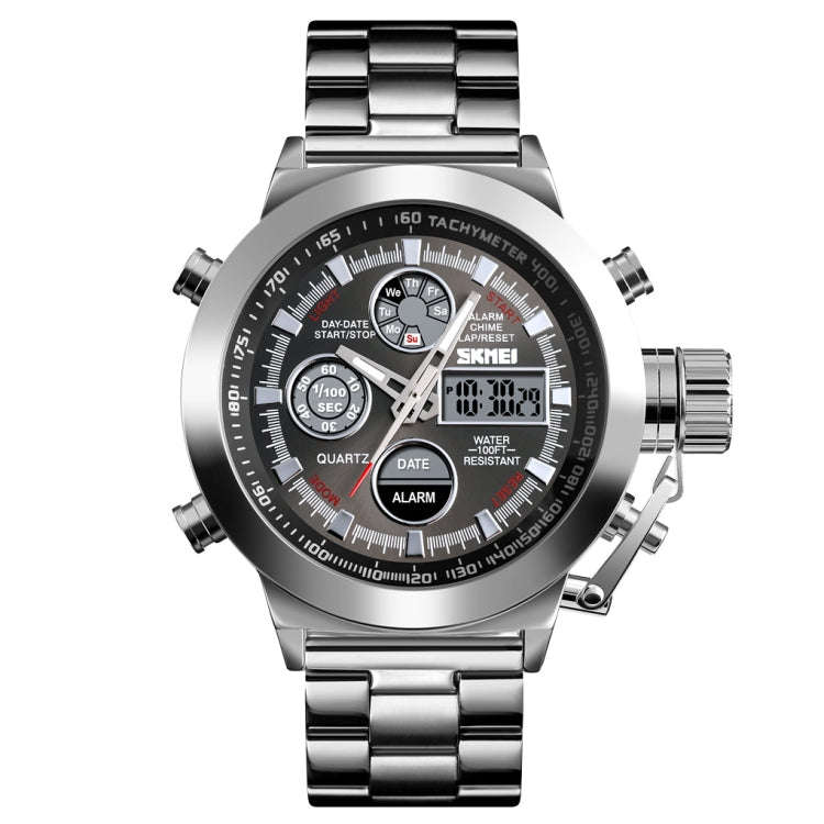 SKMEI 1515 Men Fashion Hip Hop Style Dual Display Electronic Watch Stainless Steel Watch(Silvery)