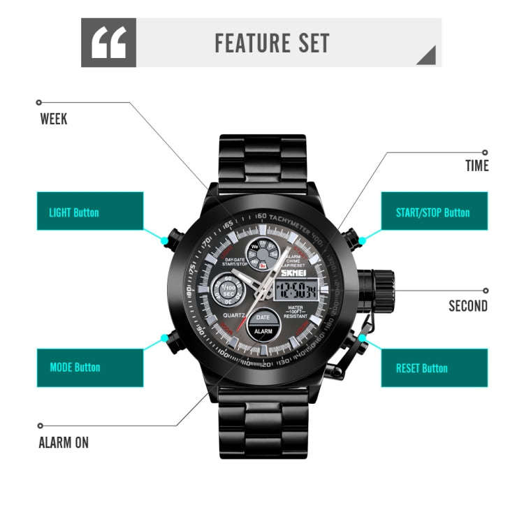 SKMEI 1515 Men Fashion Hip Hop Style Dual Display Electronic Watch Stainless Steel Watch(Silvery)