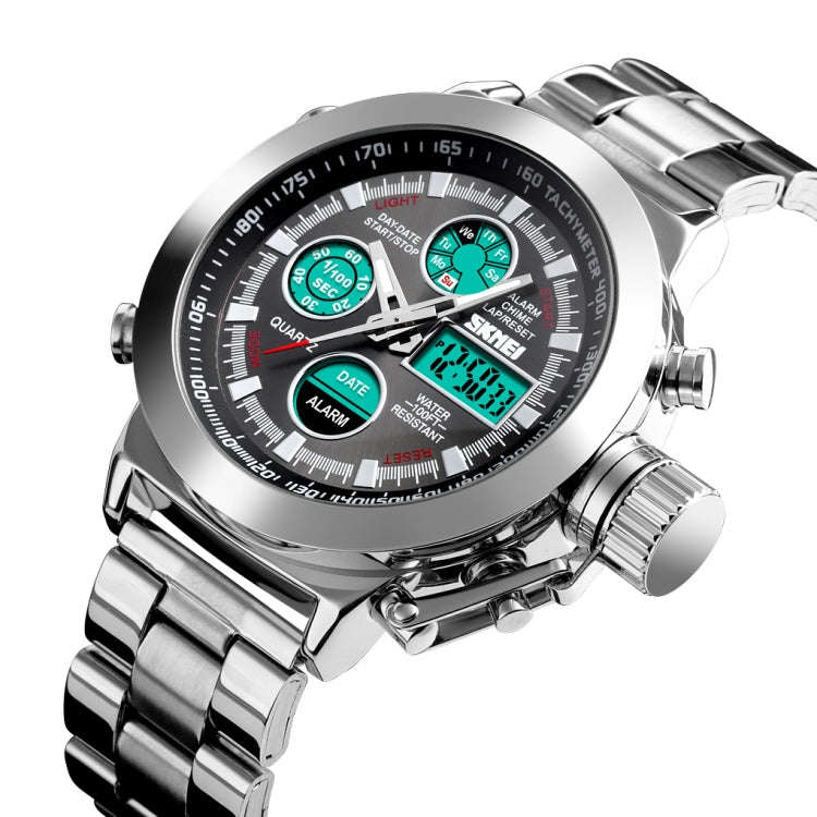 SKMEI 1515 Men Fashion Hip Hop Style Dual Display Electronic Watch Stainless Steel Watch(Silvery)