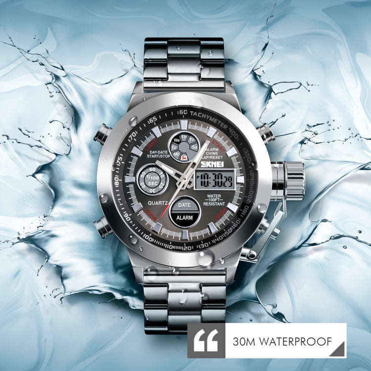 SKMEI 1515 Men Fashion Hip Hop Style Dual Display Electronic Watch Stainless Steel Watch(Silvery)