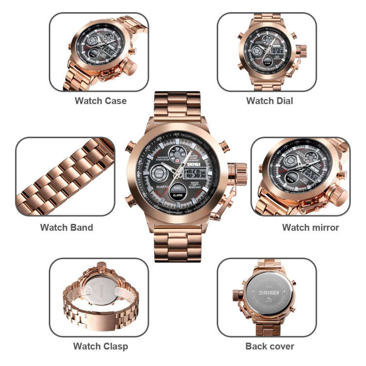 SKMEI 1515 Men Fashion Hip Hop Style Dual Display Electronic Watch Stainless Steel Watch(Silvery)
