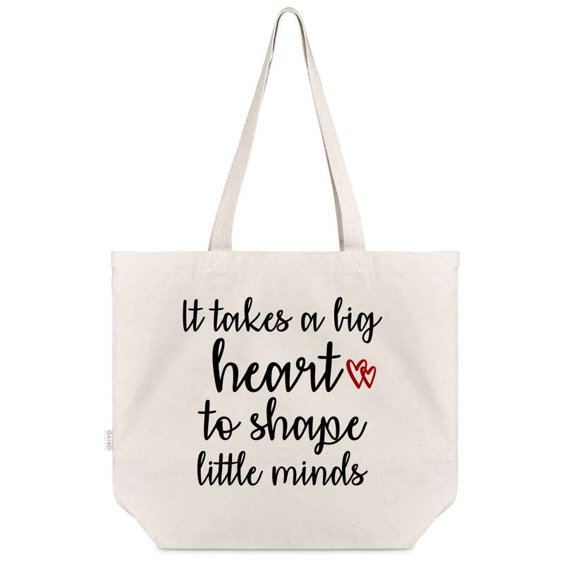 It takes a big heart to shape little minds cotton Okiyo beach bag