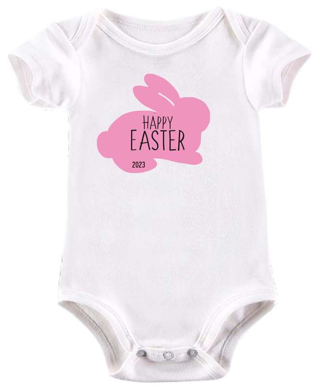 Happy Easter Pink  bunny baby grow
