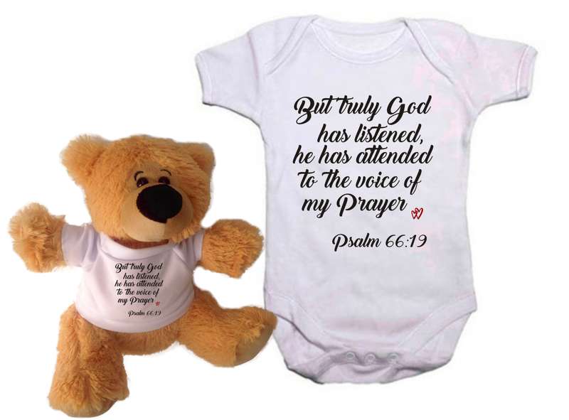 But truly God has listened Baby grow and teddy combo