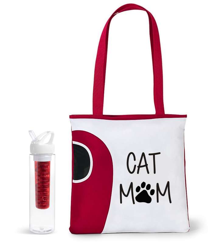 Cat Mom tote bag & infuser bottle combo