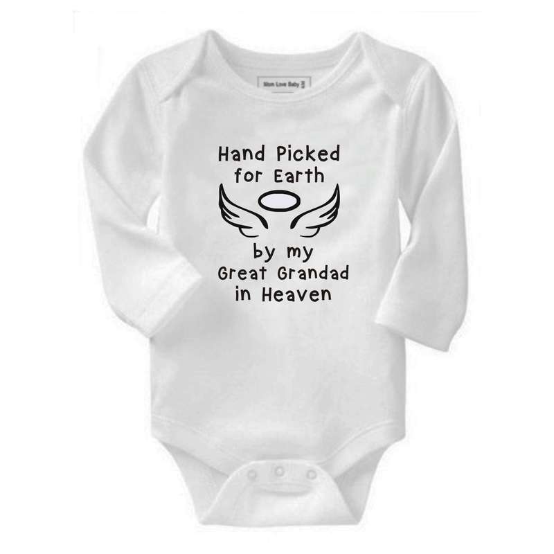Hand picked for earth by my Great Grandad in heaven baby grow