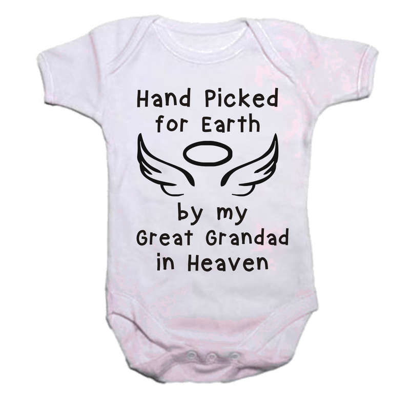 Hand picked for earth by my Great Grandad in heaven baby grow