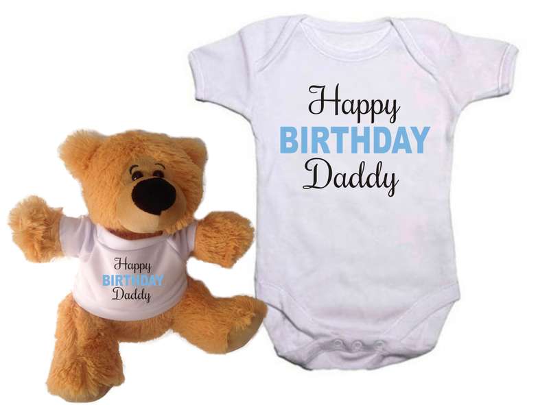 Happy Birthday Daddy Pink / Blue Baby grow and teddy combo