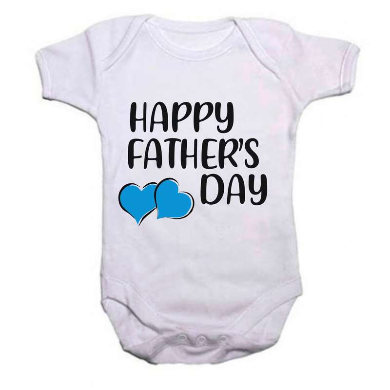 Happy Fathersday Blue / Pink  Hearts Baby Grow
