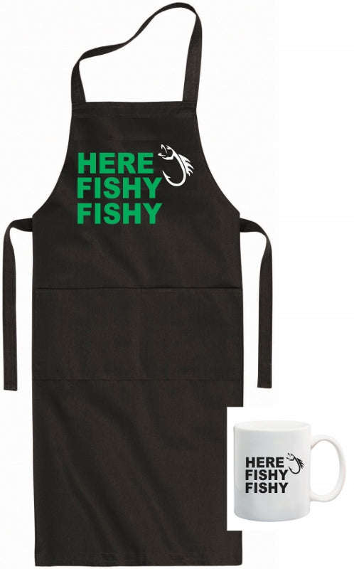 Here Fishy Fishy apron and mug combo