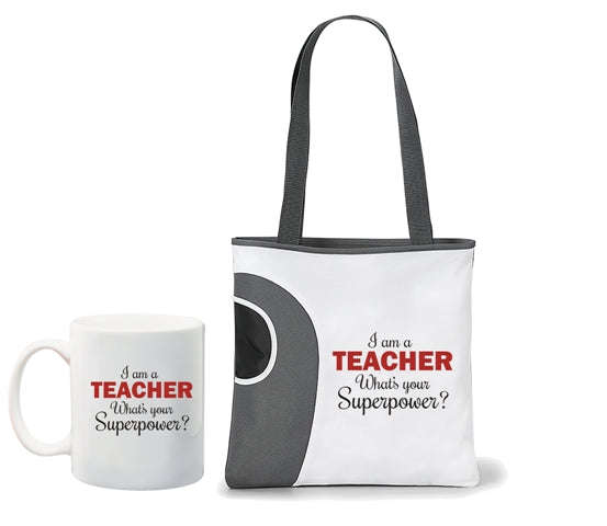 I am a teacher, what's your superpower tote bag and mug combo