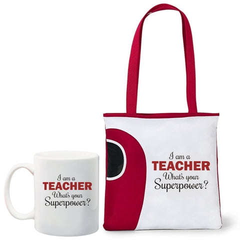 I am a teacher, what's your superpower tote bag and mug combo
