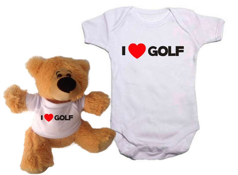 I love Golf Baby grow and teddy combo